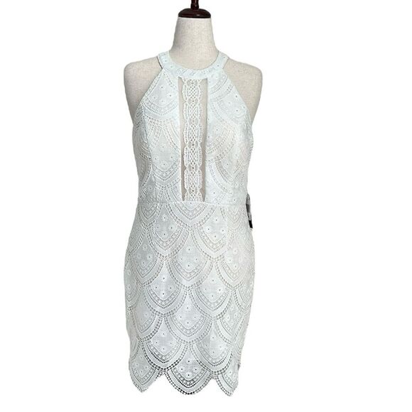 NWT Jodi Kristopher VTG White Halter Lace Sheath Bodycon Mini Dress Wedding Sz15 - Picture 1 of 14